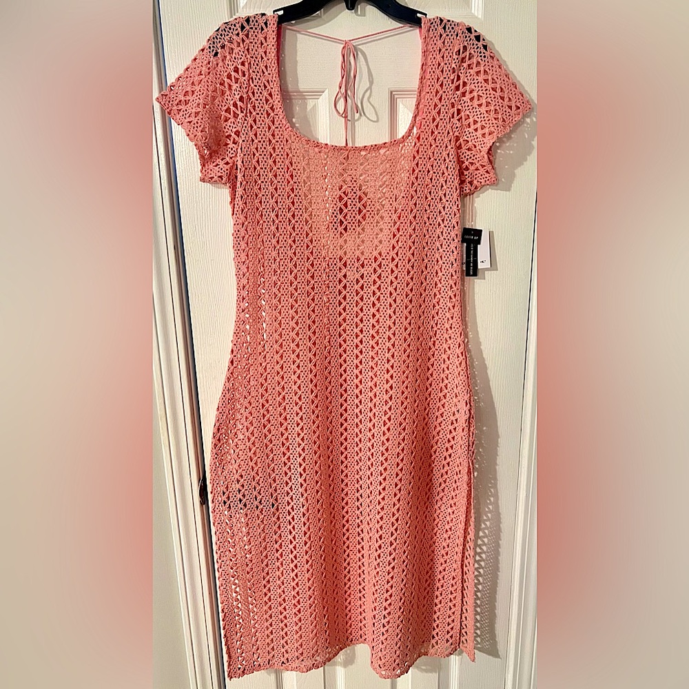 🌸 O’NEILL 🌸 NWT WOMEN’S NINA PINK MIDI CROCHET LACE COVER-UP SWIM DRESS SIZE XL